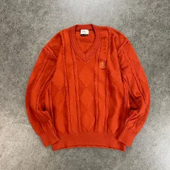 日本製 Munsingwear Grand Slam L/S Cable Knit Sweater マンシングウェア グランドスラム ケーブル チェーン ニット セーター 3D 立体編み Vネック  アーガイル柄 ロゴ刺繍 ウール 100% LL 大きいサイズ