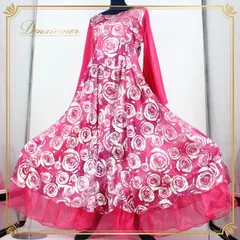 社交ダンス 衣装 スタンダード ドレス ワンピース パーティ衣装 女性用 オールシーズン ピンク系 Leirena レイリーナ 花柄 シルバー系 派手 シャイニーデザイン モダン フォーマル マルチシーズン ステージ衣装 レディース おしゃれ かわいい