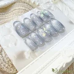 【現品】ネイルチップ　青　シルバー　マグネット