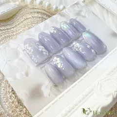 【現品】ネイルチップ　パープル　青　花柄