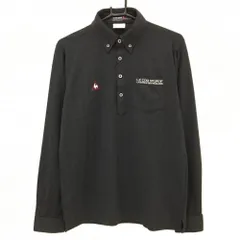 【美品】ルコックゴルフ 長袖ポロシャツ 黒 総柄地模様 ボタンダウン ロゴ刺しゅう  メンズ L ゴルフウェア le coq sportif