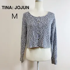 TINA:JOJUN カーディガン 綿スラブニット  ニットカーディガン ショート丈 羽織り ニット レディース 長袖 ブルー 秋冬 きれいめ カジュアル M
