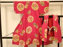 平和屋着物[]アンティーク　大正ロマン　七五三　女の子　３歳　祝着　三つ身　被布セット　花車文　逸品　DAAR6408ma