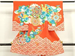 平和屋着物[]お宮参り　女の子　祝着　産着　初着　のしめ　駒刺繍　源氏車草花文　金彩　逸品　CAAT6328ze