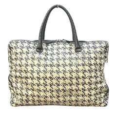 ボッテガ・ヴェネタ　イントレチャート　ブラック×ベージュ　千鳥格子　レザー　バッグ　ビジネスバッグ　ユニセックス