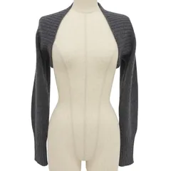 極美品▲Brunello Cucinelli ブルネロクチネリ カシミヤ100％ ニットボレロ カーディガン グレー M イタリア製 レディース