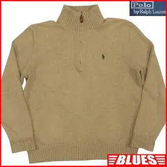 POLO RALPH LAUREN ラルフローレン セーター ニット M ベージュ ハーフジップ ポニー刺繍 古着 メンズ ニット_セーターサイズM一覧←SEULB屋着古← TY4068