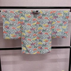 羽織　着物　袷　和装コート　笹　カラフル　リサイクル着物　c-809