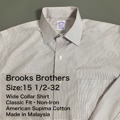 【15 1/2-32】Brooks Brothers ワイドカラーシャツ / Supima Cotton / Non-Iron Classic Fit ストライプ L相当 メンズ