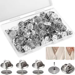 バッジ 留め具 バタフライ型 留め具 50セット ピンバッジ 金具 蝶タック クラッチ ピンロッククラスプ ラペルピン 安全ピン 取付簡単 服飾小物 手芸に最適 金具 パーツ ハンドメイド 男女兼用 パーツ ピンズ 貼付用 収納ケース付き（ブローチボタン約50