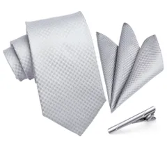 HISDERN A3-01 結婚式 シルバー ネクタイ チーフ タイクリップ 3点セット 幅8.5cm メンズ ブランド ギフト ボックス付き 冠婚葬祭 婚礼用 礼服用 紳士用 新郎 12柄