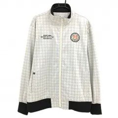 【美品】フィラゴルフ ジャケット 白×ベージュ 千鳥格子 裏微起毛 ロゴ刺しゅう メンズ 3L ゴルフウェア 大きいサイズ FILA GOLF