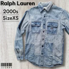 DENIM&SUPPLY デニムアンドサプライ ラルフローレン■美品 2000s USED加工 パッチワーク 長袖 シャンブレーシャツ XS ポロジーンズ POLO RALPH LAUREN