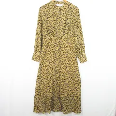 アースミュージック&エコロジー EARTH MUSIC & ECOLOGY シフォン ロング ワンピース 長袖 バックオープン F マスタード 花柄 kz12445