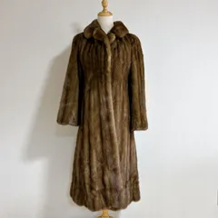 Moon Bat Fur ムーンバットファー　毛皮　コート　ミンク　11号　ベージュ系　ロングコート　ネーム入り　中古美品　管理番号KKVNRA4097
