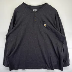 古着 カーハート Carhartt 長袖Tシャツ 大きいサイズ ワンポイントロゴ ヘンリーネック 4XL  グレー系 メンズ