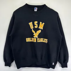 古着 90's/90年代 ラッセル Russell USA製 スウェット 大きいサイズ プリント クルーネック カレッジ 2XL  ブラック メンズ