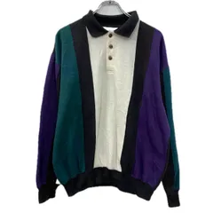 AMERICAN WEEKEND 長袖 ラガーシャツ M ブラック マルチカラー ハーフボタン 裏起毛 プルオーバー ポロシャツ ストライプ 春物 a711-5685