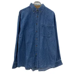 Faded Glory 長袖 デニムシャツ L インディゴブルー ボタンダウン ボタン 胸ポケット デニム コットン100% 無地シャツ 春物 a711-5745