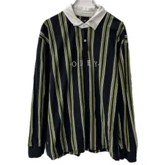 OBAY 長袖 ポロシャツ XL ブラック グリーン ストライプ 刺繍ロゴ プルオーバー 秋物 a711-5760