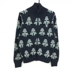 【美品】パーリーゲイツ ニットジャケット ネイビー×白 総柄 ウール100％ メンズ 4(M) ゴルフウェア PEARLY GATES
