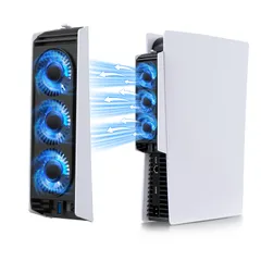 旧型PS5用放熱ファン、LEDライト付き/自動温度センサー/3.0 USBポートを備え、通常モデル、デジタルエディションの両対応クーリングファン