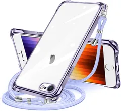 iPhone SE 第3/2世代 7 8 用 ケース クリア ショルダー iphonese 7 8 用 スマホケース アイフォン7 8 se2 se3 カバー 肩掛け 斜めかけ 縄掛けケース 透明 TPU 薄型 軽量 耐衝撃 紐付き 斜めがけ 織りストラップ付