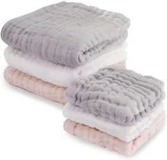 (ケラッタ) イブル 沐浴ガーゼ ハンカチ タオル ベビー くすみカラー 6枚セット (ハンカチ・タオルセット（ピンク グレー ホワイト）)