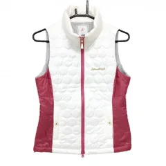 ジュンアンドロペ 中綿ベスト 白×ピンク キルティング ロゴ刺しゅう レディース M ゴルフウェア JUN＆ROPE