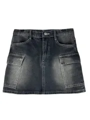 L JPN コットン100% ブラックデニム ミニスカート