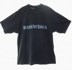 【中古】バレンシアガ BALENCIAGA ダメージ加工 オーバーサイズ Tシャツ デストロイ ロゴ  764235 M 黒 ☆AA★ 250305 バレンシアガ BALENCIAGA ダメージ加工 オーバーサイズ Tシャツ