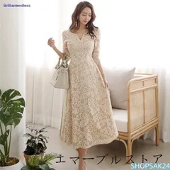 パーティードレス 結婚式 40代 20代 ロング 袖あり 長袖 韓国風 大きいサイズ フォーマルドレス レースワンピース Vネック お呼ばれ 二次会676