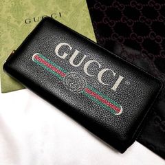 ◇極美品◇グッチ ヴィンテージロゴプリント長財布 ブラック 496317