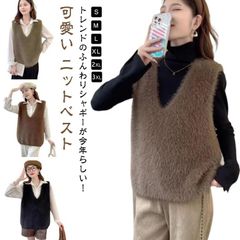 ニットベスト レディース 秋冬 シャギーニット ベスト シャギーベスト ニット Vネック レイヤード シャギーニットベスト ジレ トレンド トップス 毛足長め モヘア プルオーバー セーター ノースリ#zjjj2255