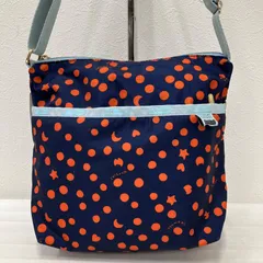 6282　LeSportsac　レスポートサック　ショルダーバッグ　 ツモリチサト　TSUMORI CHISATO　キャットドットネイビー　 ドット　水玉　星　月　ネコ　総柄　ネイビー×オレンジ系　 ナイロン　軽量　レディース