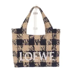 ★多少黒ずみ・糸ツリあり★ LOEWE フォントトート ミニ ショルダーバッグ ラフィア レザー ブラック ナチュラル レディース