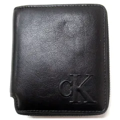 【新品 未使用】Calvin Klein カルバンクライン アウトレット CK レザー ジップ ハーフ ウォレット サイフ 二つ折り財布 カードケース 4D1077G 001