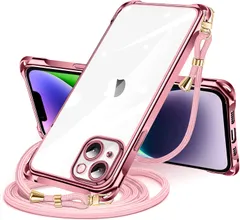 iPhone 13 用 ケース クリア ショルダー iphone13 用 スマホケース アイフォン13 カバー 肩掛け 斜めかけ 縄掛けケース 透明 TPU 薄型 軽量 耐衝撃 紐付き 斜めがけ 織りストラップ付き ネックストラップ ショルダー ケース 縦/横