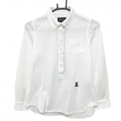 【美品】パーリーゲイツ 長袖ポロシャツ 白 前立て内側斜めストライプ ボタンダウン レディース 0(S) ゴルフウェア PEARLY GATES