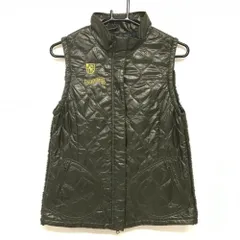 パーリーゲイツ 中綿切替ベスト カーキ 背面ボア ロゴイエロー  レディース 1(M) ゴルフウェア PEARLY GATES