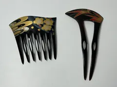 簪 2個セット かんざし 在銘 翠真 金彩 波 梅文様 /バチ型 竹文様 髪飾り 着物 和装小物【中古】MO11026GOH【Shops 匿名配送】