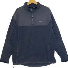 NIKE/ナイキ 00年代/00’s フリースプルオーバー ハーフジップ アノラック ライトアウター ジャケット ドローコード ワンポイント刺繡 オーバーサイズ ビッグシルエット Philippines製 XLサイズ ブラック