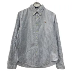 RALPH LAUREN 長袖 ストライプシャツ M ユース ブルー ホワイト ラルフローレン クラシックフィット ボタンダウン ボタン 春物 a711-5816のサムネイル