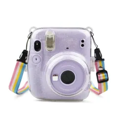 チェキmini11 専用ケース、FUJIFILM instax mini11ケース クリアケース 透明 可愛いカメラバッグ ショルダーストラップ付き シマーパウダー ハードPC（ホワイト）