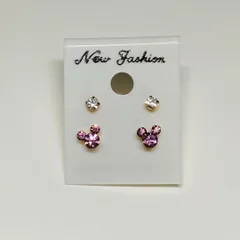 クリスタルピアス　マウス　2点セット　ピンク