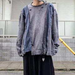 オリジナル リメイク ダメージ加工 オーバーサイズドッキング スウェット グランジ ライトグレー プルオーバー 長袖 トップス トレーナー  再構築 グランジ スタイル ハンドメイド ビッグサイズ 大きいサイズ ゆったり ユニセックス