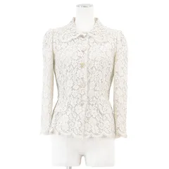 【SALE】DOLCE&GABBANA ドルチェアンドガッバーナ ジャケット シアー フラワー フルレース × チュール スカラップ スナップボタン コットン混 アウター レディース サイズ 38 アイボリー イタリア製のサムネイル