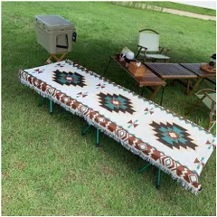 コット用ラグ キャンプ ラグマット オルテカ柄 キリム アウトドア 民族柄 マルチカバー リバーシブル ブランケット (グリーンオルテガ柄 90cm×150cm)