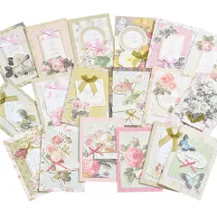moin moin メッセージ カード + 封筒 大量 徳用 18種セット 立体 3D アンティーク クラシック 上品 フラワー コラージュ 花 鳥 ビーズ イラスト リボン ピンク きらきら 箔押し ラメ 飛び出す モチーフ バースデー 誕生日 サンキュー