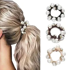 髪飾り おしゃれ ヘアゴム通勤 大人 シンプル ヘアゴム髪ゴム トレンド オフィス 小物 っぽい シンプル トレンド おしゃれ かわいい ギフト (3本セットパールクリスタルデザインヘアアクセサリー）